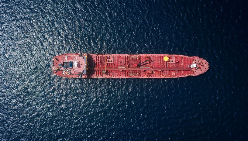 Red tanker seen from above 